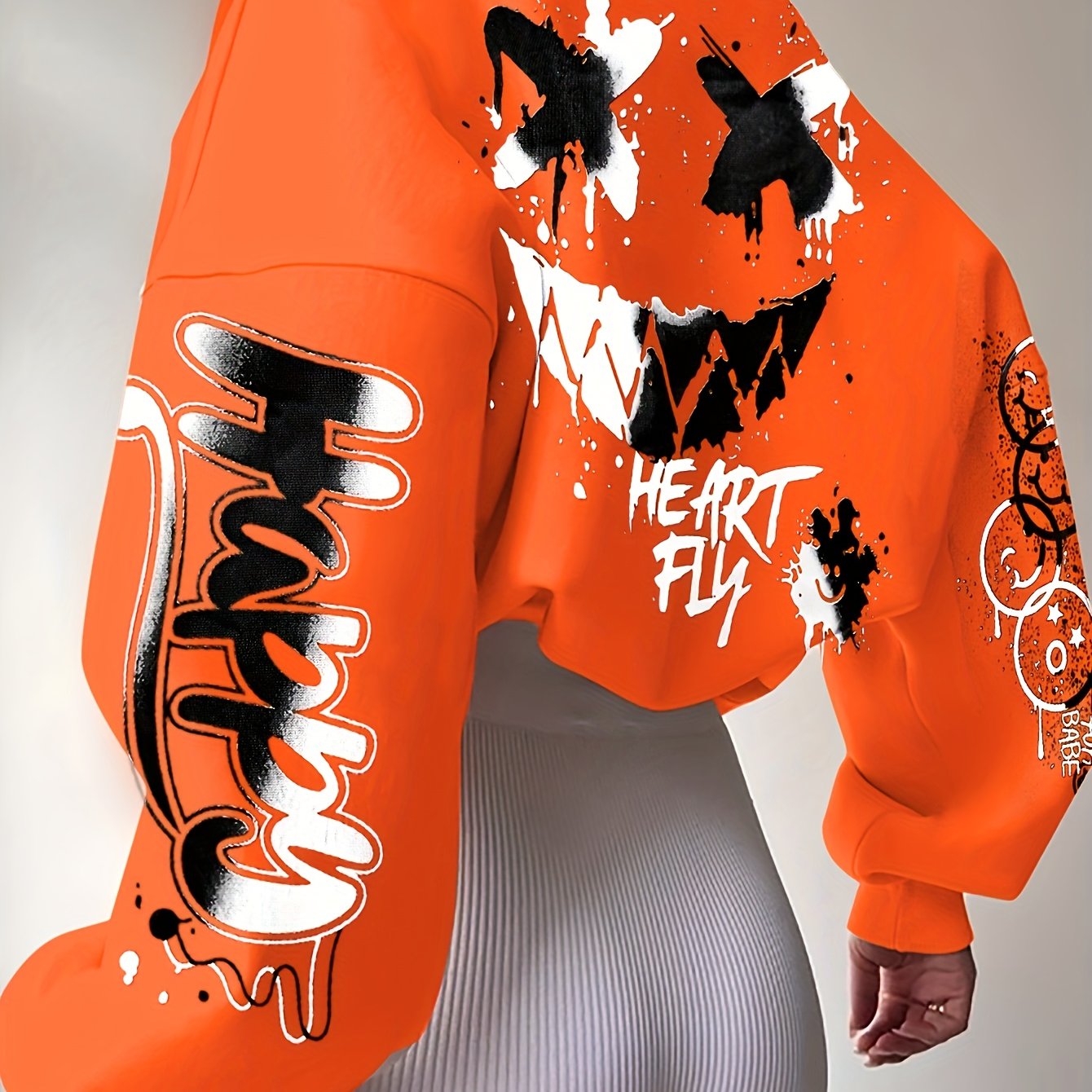 Women's Elegant Graffiti Letter Print Sweatshirt - Black with Pink & Blue Art, Round Neck, Medium Stretch, Machine Washable, Autumn Winter Casual Pullover, Ladies Sweatshirts, Everyday Comfort, Bold Graphic Design, Medium Str